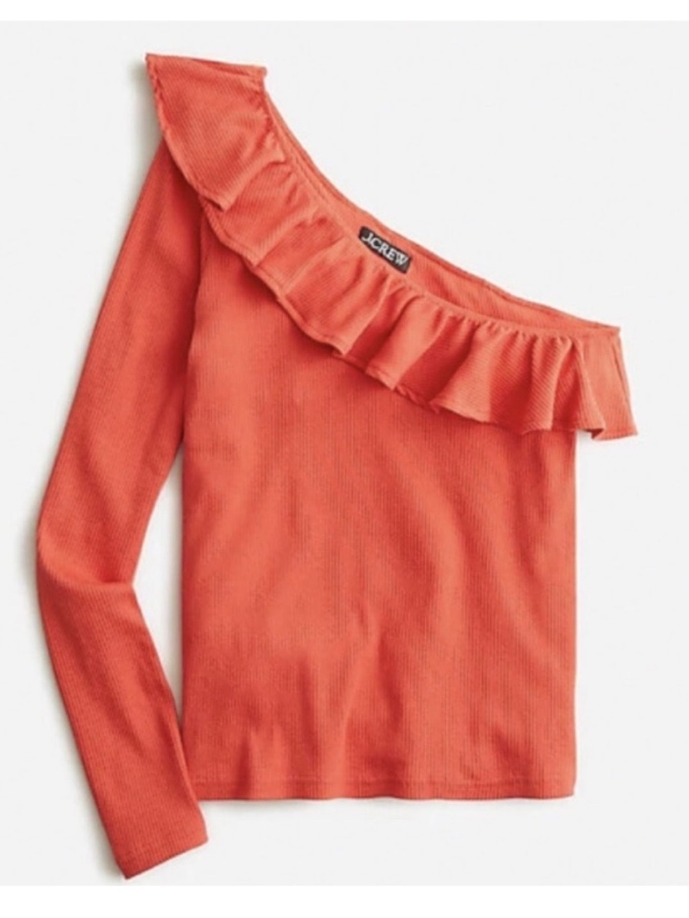 J.Crew One Shoulder Ruffle Top Ribbed Red Orange XL NWT Summer Date Night
